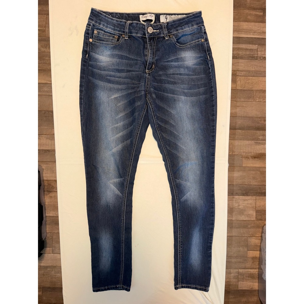 Indigo Rein Size 9 Blue Denim Anklet Skinny Jeans Whiskered Wash
